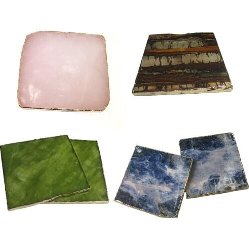 Natural Quartz Crystal Coaster Gemstone Slice Cup Mat Rose Quartz Coaster Electroplated Gold Color Table Display Home Decoration