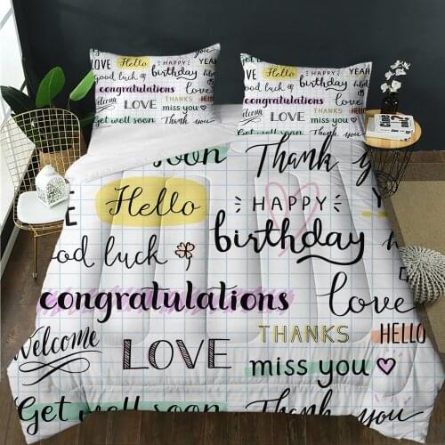 3D Print English Alphabet Quilt Modern Fashion Super Comforter Soft Quilting Customize Suitable For Adult Home Bedroom Decor