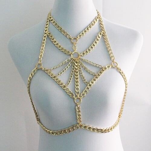 Sexy Women Gold Bra Body Jewelry Chain Necklace Choker For Women Harness Body Accessories Chocker Necklace Maxi Necklace