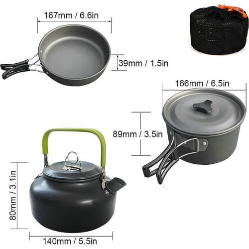 Portable Outdoor Camping Cookware Set Non-stick Travel Pan Teapot Pot Hiking Picnic Tableware Set with Stove for 1-2 Person