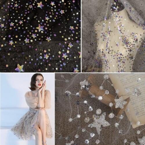 Stars Sequins Embroidery Mesh Lace Fabric For Girls Tulle Dress Sewing Cloth DIY Decoration Material Wedding Evening Dresses