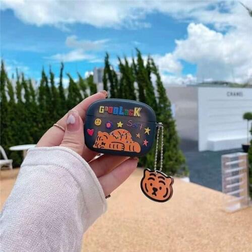 Cute Cartoon Tiger Soft TPU Wireless Headset Bluetooth Case for Apple AirPods 1 2 Pro Protection Cover with Keychain
