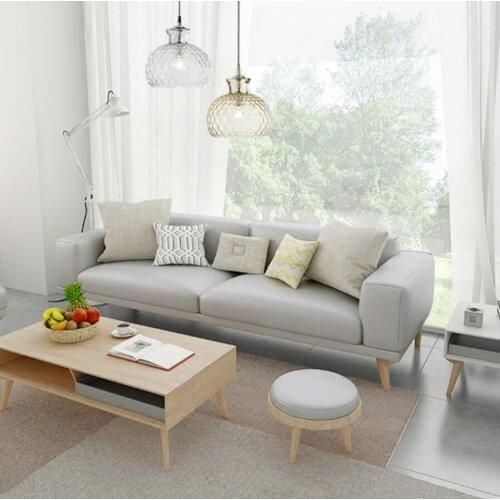 Nordic small apartment leather sofa cowhide solid wood leather sofa combination three seats fashion Korean leather sofa
