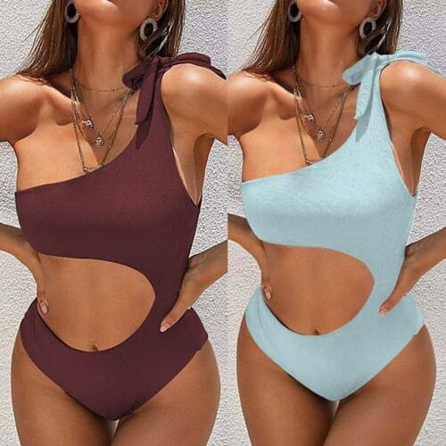 2021 New Bikini Solid Color Thread Cloth Shoulder Strap Bow Swimsuit One Piece Two Color Choise Beathing Suit