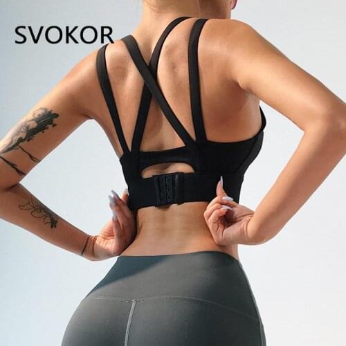 SVOKOR High Support Sports Tops Women Fitness Gym Crop Tops Push Up Workout Padded Underwear Halter Elastic Tank Cross Back Bras