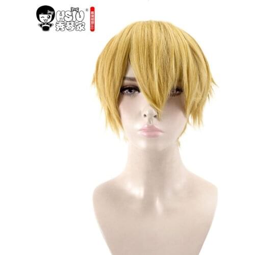 HSIU NEW High quality Noragami Yukine Cosplay Wig Costume Wigs short yellow man wig Halloween Play Costumes Hair free shipping
