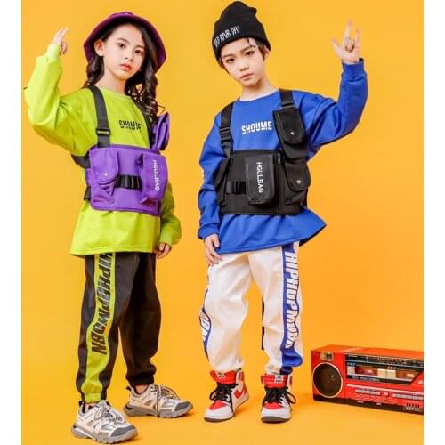 Kids performance Sweatshirt Tops Black Running clothing Hip Hop Pants Clothing for Girls Boys Jazz Dance wear Costume Clothes
