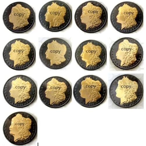 US 1878cc-1893cc Black Gold Plated Morgan Dollar Artistic Colorful Creative Copy Coins