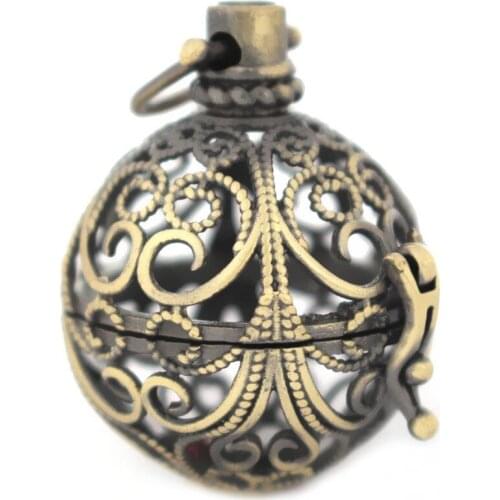 Vintage Round Ball Hollow Filigree Locket Cage Pendant Essential Oil Diffuser DIY Making Antique Bronze Brushed Brass 34x24mm