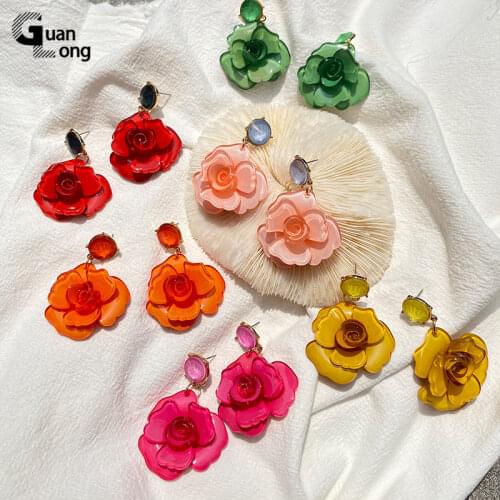 GuanLong Flower Party Drop Earrings For Women 2021 Korean Resin Big Long Dangle Earrings Trend Hanging Fashion Jewelry For Girls