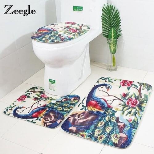 Zeegle Bath Mat Toilet Non-slip Mat Bathroom Absorbing Carpet Bathroom Mat Set Bath Area Floor Mat