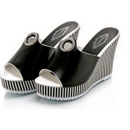 2021Summer Women Black High Heel Slippers with Thick Bottom Fish Mouth Sandals Outdoor Beach Shoes Zapatos Para Mujer Slippers