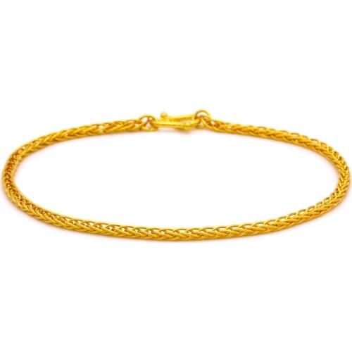 Solid 999 24K Yellow Gold Bracelet Women Wheat Link Chain Bracelet P6282