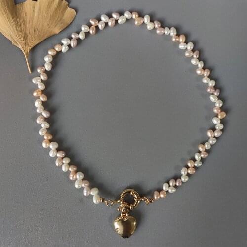 Women trendy gold color heart pendant necklace natural freshwater pearls handmade high quality jewelry Valentines Day gifts
