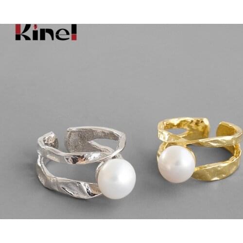 Kinel 925 Sterling Silver Pearl Rings Double Layer Female Finger Ring Silver 925 Opening Adjustable Ring Ladies Fine Jewelry
