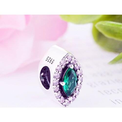 925 Silver Turkish Evil Eye Faceted Green Stone Bead Fit Original Pan Charm Bracelet Necklace Making Jeweley Craft Berloque