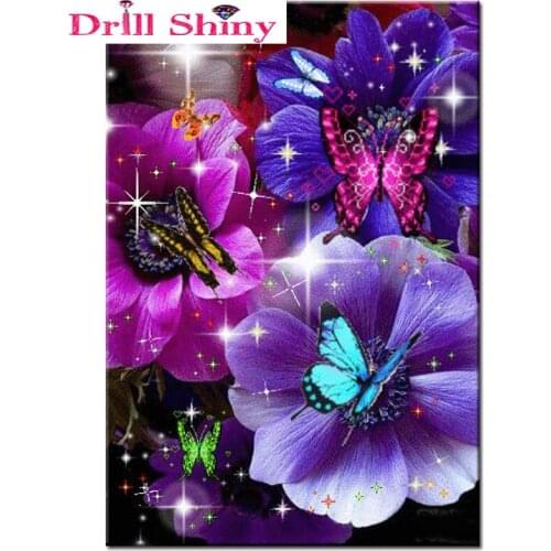 Drill Shiny Diamond Painting Flower Butterfly Full Rhinestones Cross Stitch 5D DIY Mosaic Diamond Embroidery Full Square