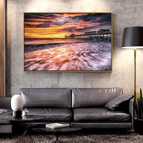 Artcozy Oil Canvas Painting southwold_pier_beautiful_sunset_beach For Home Decoration Wall Art