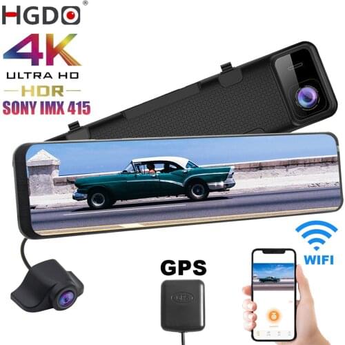 HGDO 12'' 4K WIFI Car DVR 3840×2160P Camera Video Recorder Sony IMX415 HiSilicon Rear View Mirror Camera Dash Cam GPS Registrar