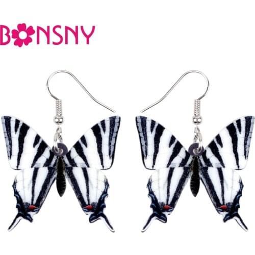 Bonsny Acrylic Fashion Black and White Butterfly Insect Earrings Dangle Drop Novelty Summer Jewelry For Women Girls Brincos Gift