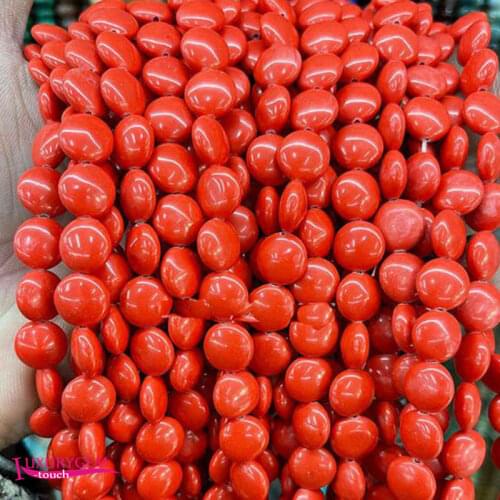 Natural Red Color Stone Loose Beads High Quality 10mm Smooth Flat Coin Shape DIY Gem Jewelry Accessories 38Pcs a3657