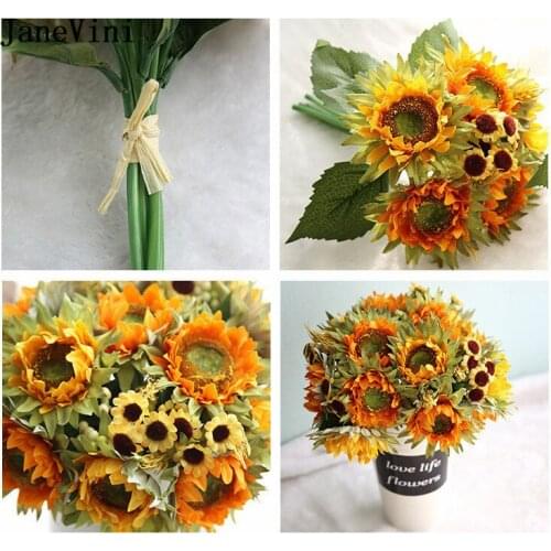 JaneVini Yellow Artificial Sunflower Wedding Flowers Bridesmaid Bride Sisters Holding Flowers Home Decoration Table Flower 2021