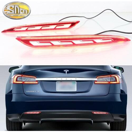 For Tesla Model S 2012 - 2021 3-in-1 Functions 12V LED Bumper Light Rear Fog Lamp Brake Light Dynamic Turn Signal Reflector