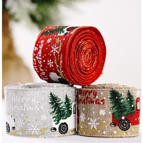 Burlap Ribbon Christmas Gift Wrapping Rope With Car Partern for Crafts Party Decoration Floral Bows Length 196.9 Inche 50pcs/lot