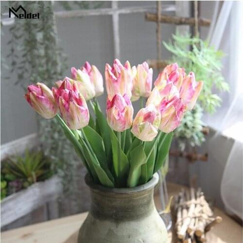 5PCS Artificial Flower Tulips Real Touch Flower Big 3D Printing White Tulip for Home Wedding DIY Decorative Flores Fake Flowers