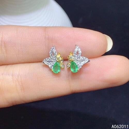 KJJEAXCMY fine jewelry natural Emerald 925 sterling silver lovely girl gemstone earrings new Ear Studs support test with box
