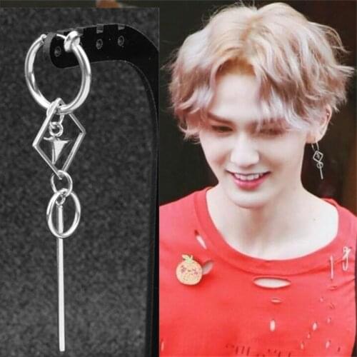 KPOP DNA Korean Star V Earrings for Men Asymmetric Pop Jewelry Bangtan Boys silver color Earings Geometric Earrings Women