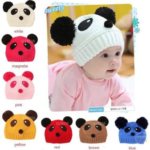 Hot sale lovely animal panda baby hats and caps kids boy girl crochet beanie hats winter cap for children to keep warm