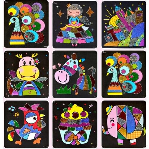 DIY Magic Rainbow Art Stickers Drawing Set Painting Board Early Educational Learning Creative Drawing Toys for Children Kids