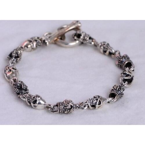 925 sterling silver personality engraving skull mens and womens models hip hop style bracelet