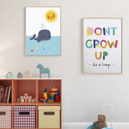 Kids Nursery Wall Art Dont Grow Up Quotes Canvas Poster Ocean Whale Print Painting Decoration Picture Nordic Baby Room Decor