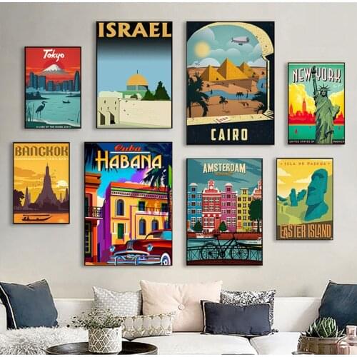 Prints Wall Art Canvas Painting Room Home Decor Bangkok Tel Aviv Europe World City Tour Travel Scenery Vintage Landscape Poster