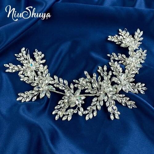 NiuShuya European Bridal Luxury Crystal Leaves Headbands Hairband Wedding Pearl Hair Vine Women Chain Head Accessories