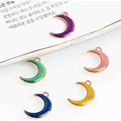 New arrived 50pcs/lot alloy drop oil gold color cartoon moon shape floating locket charms diy jewelry earring/bracelet pendants