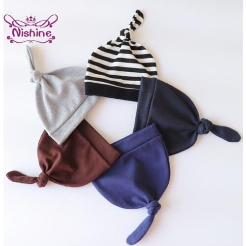 Nishine Toddler Single Layer Cotton Striped Hat Fashion Handmade Knotted Infant Cap Comfortable Warm Children Turban Photo Props