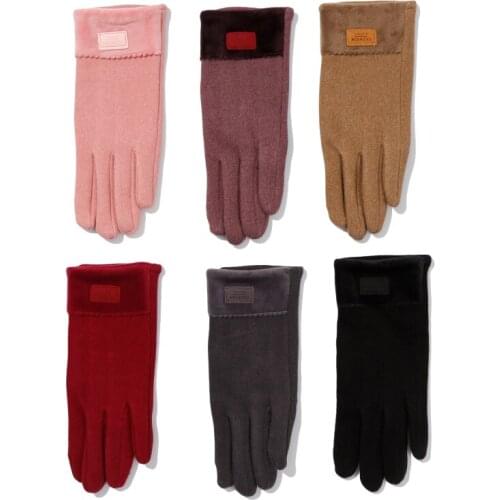 Autumn Winter Touch Screen Warm Suede Glove For Women Thick Cashmere Full Finger Gloves Wool Female Wool Inside Gloves