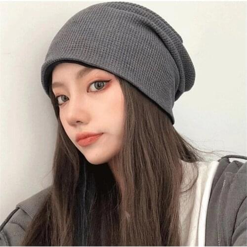 Casual Women Cotton Slouchy hats Oversize hip hop Bonnet Beanies For Women Ladies Men Black Skullies For Autumn Winter Gorro cap