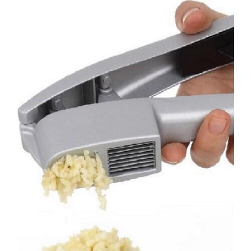 Silver Garlic Press And Slicer 2 In 1 Multifunctional Garlic Press Garlic Kitchen Cooking Tool Hand Garlic Grinding Grater