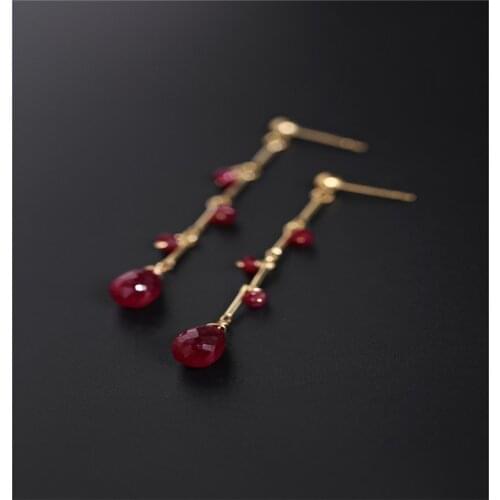 DAIMI Faceted ruby earrings female natural 14K gold Injection earrings niche designer