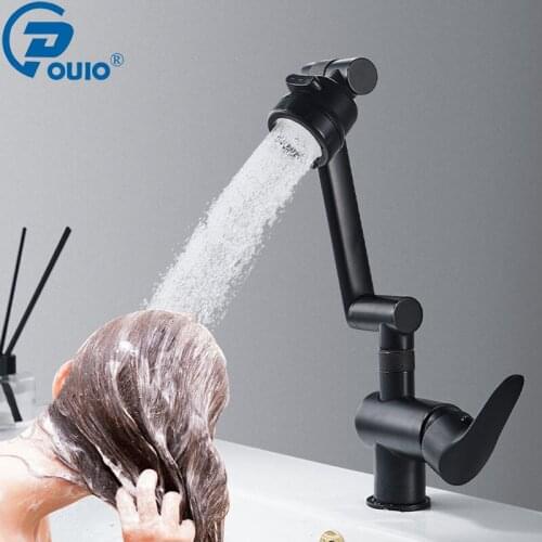 OUIO Bathroom Basin Sink Faucet 360 Swivel Vessel Sink Mixer Rainfall Spout Hot and Cold Water Taps Faucets Wash Hair Tap