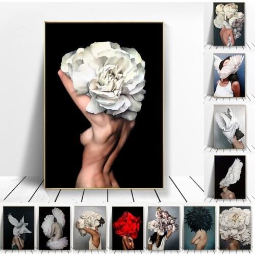 Nordic Modern Flower Feather Sex Woman Abstract Style Canvas Painting Art Print Poster Picture Wall Living Room Home Decor