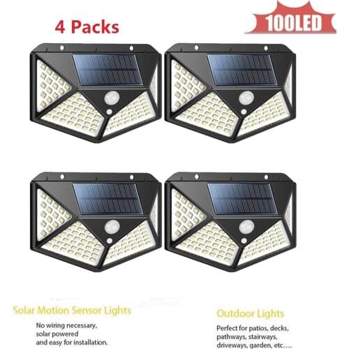 1-4pcs 100LED Solar Outdoor Wall Lamp Lighting Waterproof Body Motion Sensor Emergency Night Garden Pathway Bright Solar Lamp