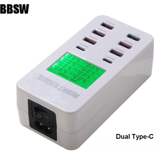 QC 3.0 USB Charger 8 Port 5V7A Type C Fast Charger with LCD Display For iPhone X iPad AMSUNG S9 Huawei Nexus 5P 6X Power Supply