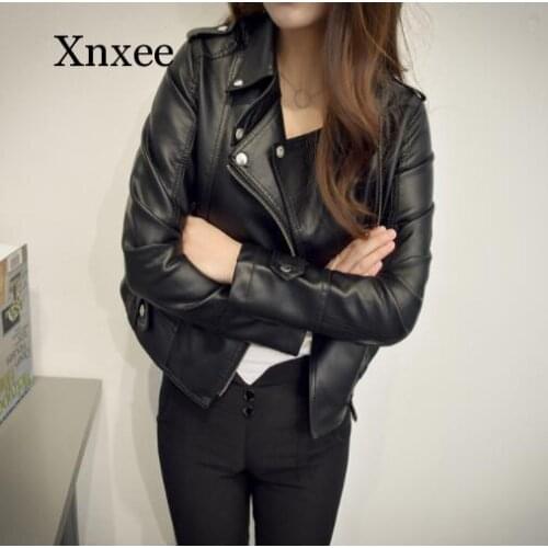Female 2020 New Design Spring Autumn Pu Leather Jacket Faux Soft Leather Coat Slim Black Rivet Zipper Motorcycle Pink Jackets