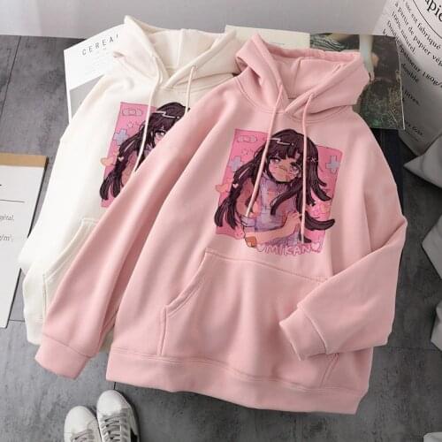 Sweet girl Japanese cartoon anime hooded Ulzzang tops casual loose plus size Kawaii Harajuku plus velvet women hooded sweatshirt