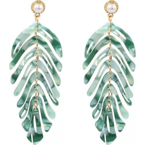 New Acrylic Leaf Dangle Earrings for Women Fashion Boho ZA Statement Long Earrings Wedding Jewelry Party Gift 2019 Bijoux